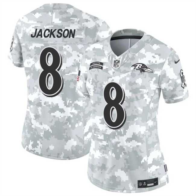 Womens Baltimore Ravens #8 Lamar Jackson 2024 F.U.S.E Arctic Camo Salute To Service Limited Stitched Jersey Dzhi